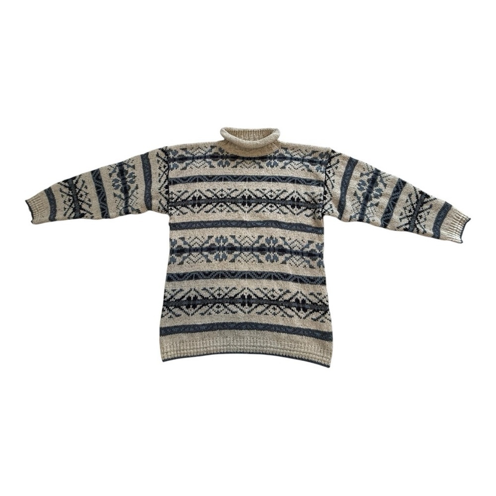 Vintage Fair Isle Style Wool Roll Neck Sweater - Size Small